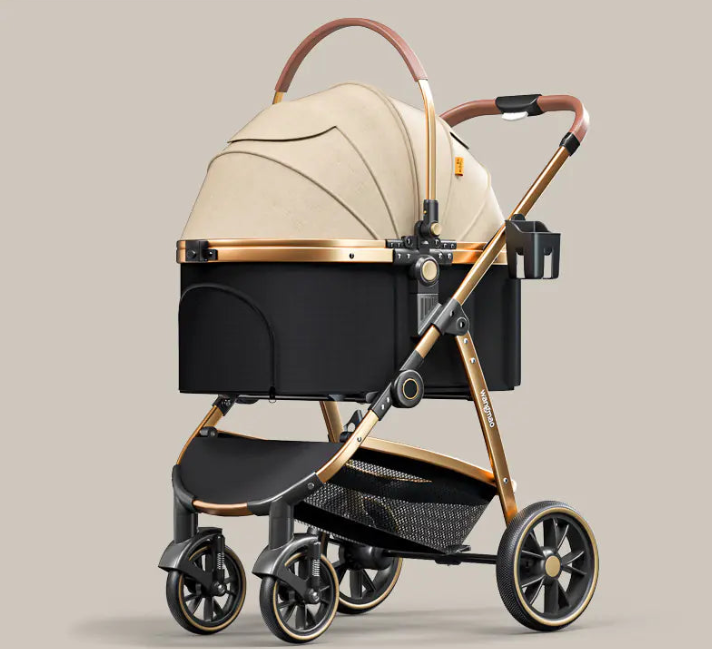 Poussette de luxe pour chien de taille moyenne - Cadre pliant en aluminium