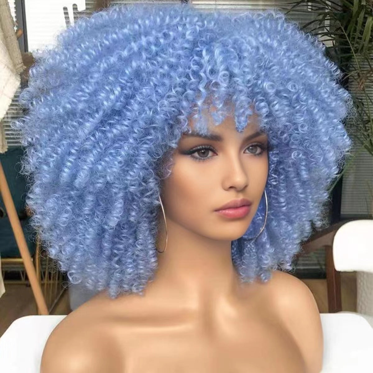 New Short Curly African American Wigs with Rose Net