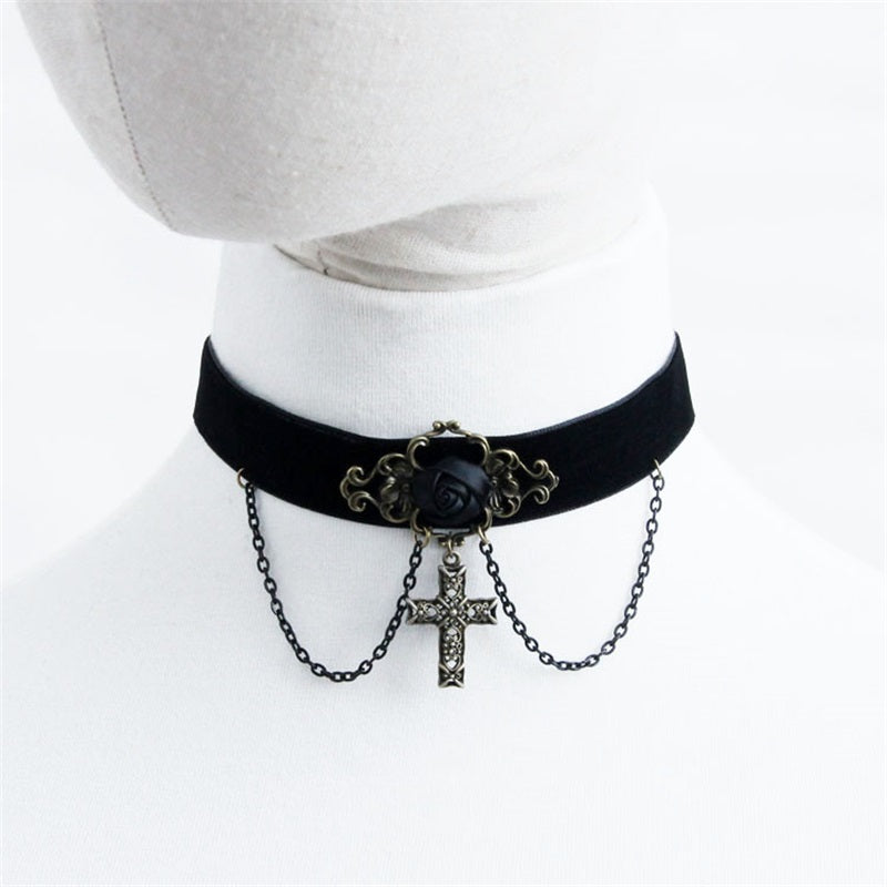 Gothic Cross Necklace with Punk and Japanese Style