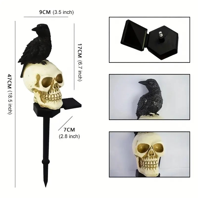 Crow Skull Solar Garden Light - Day of the Dead Decor