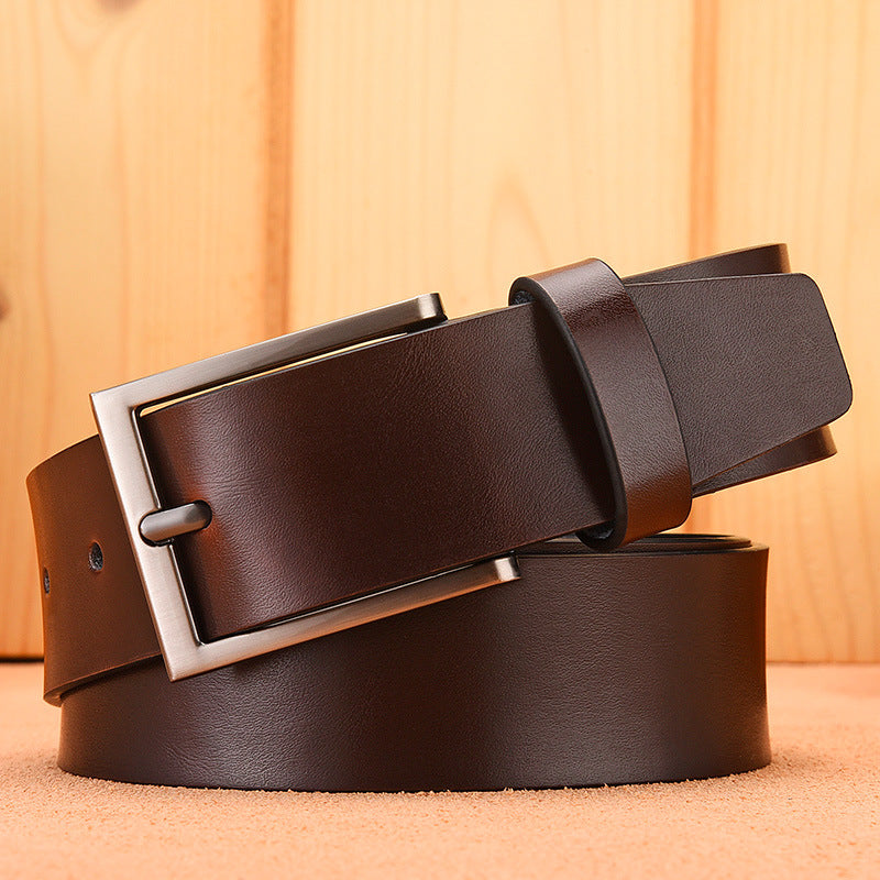 High Quality Black Cowhide Leather Belt with Antique Buckle