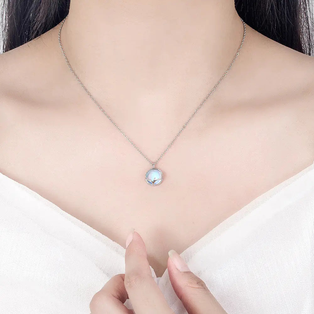 Deer Charm Necklace and Moonstone Jewelry Set
