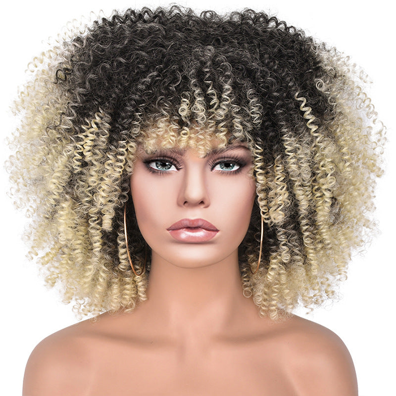 New Short Curly African American Wigs with Rose Net