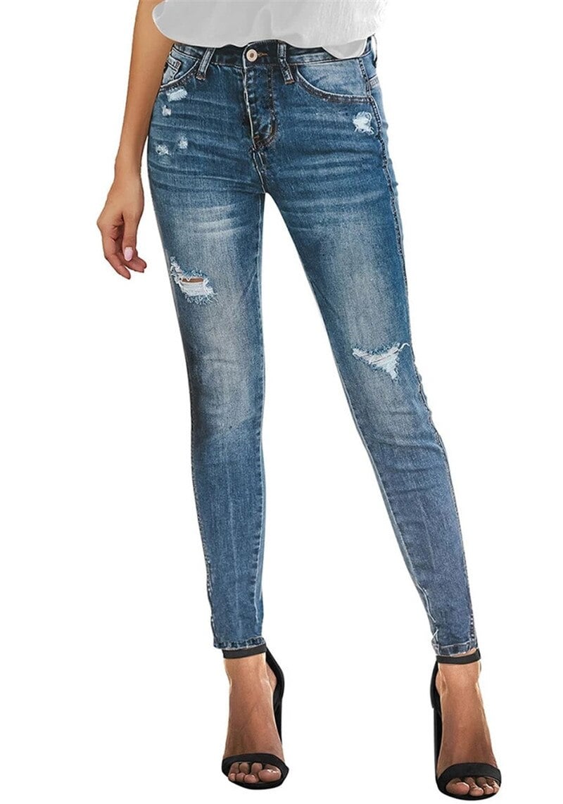 Women's Casual Ripped Elastic Slim-Fit Jeans