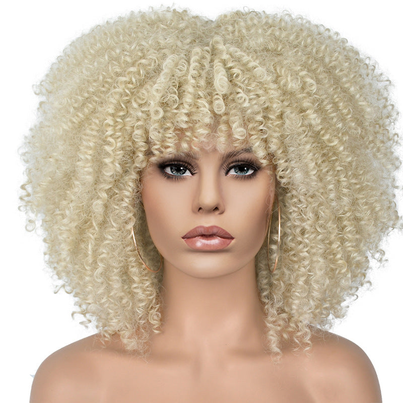 New Short Curly African American Wigs with Rose Net