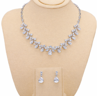 Marquise & Pear Diamond Floral Bridal Necklace Set