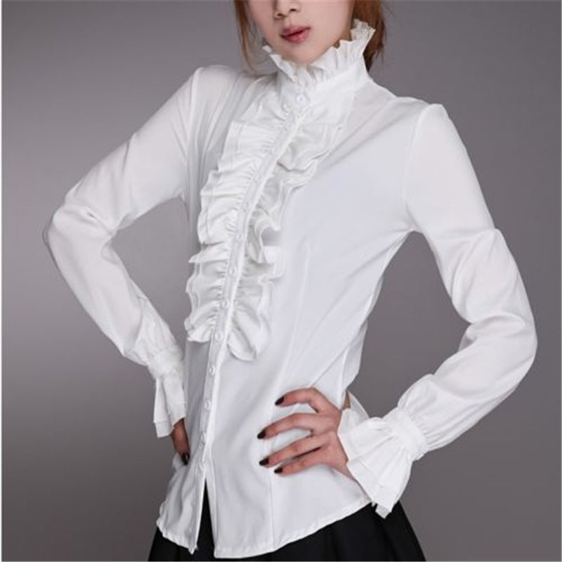 Victorian Ruffle Long Sleeve Pleated Women's Shirt