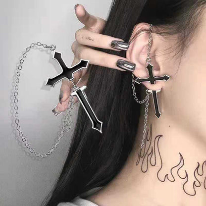 Fashionable Exaggerated Bunny Cross Chain Earrings