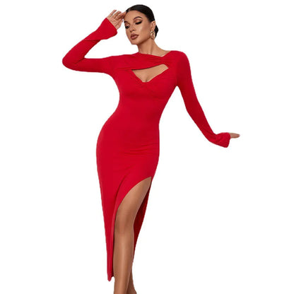 Women's Cutout Long Sleeve High Slit Dress