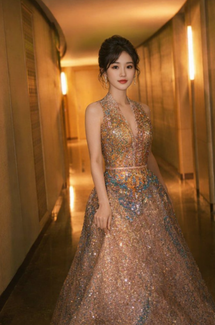 Elegant Sequined Evening Banquet Dress