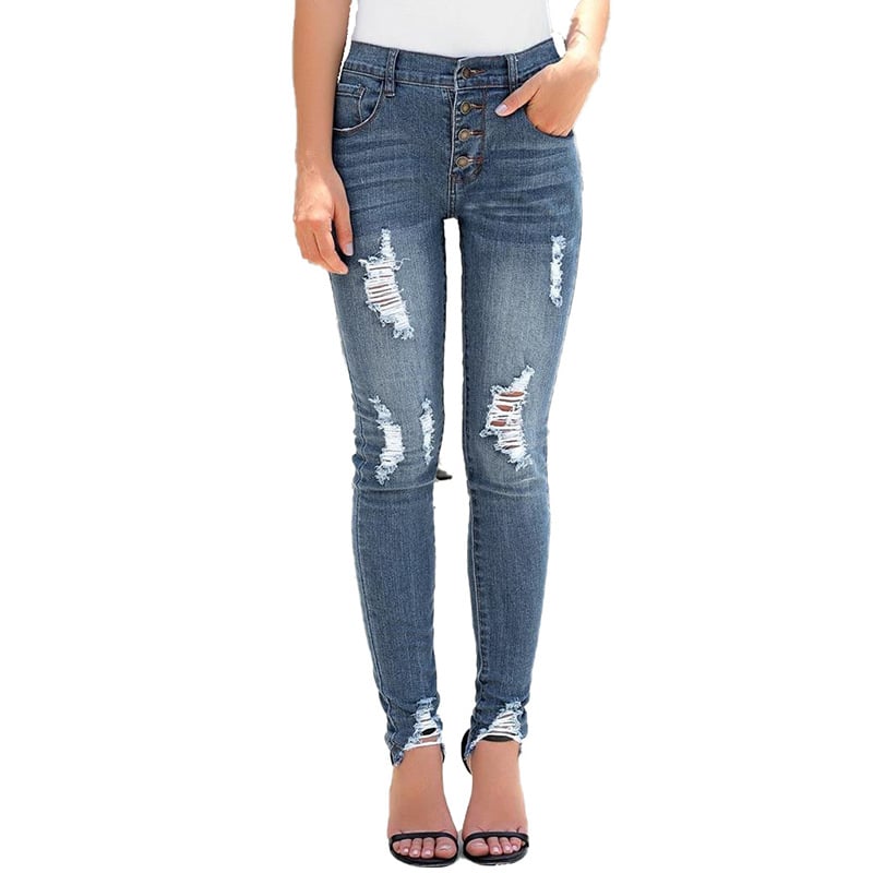Women's Casual Ripped Elastic Slim-Fit Jeans