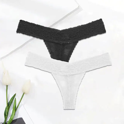 Ladies Solid Color Lace Thong Panties