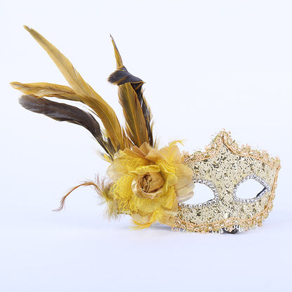 Half Face Feather Flower Mask for Parties and Events