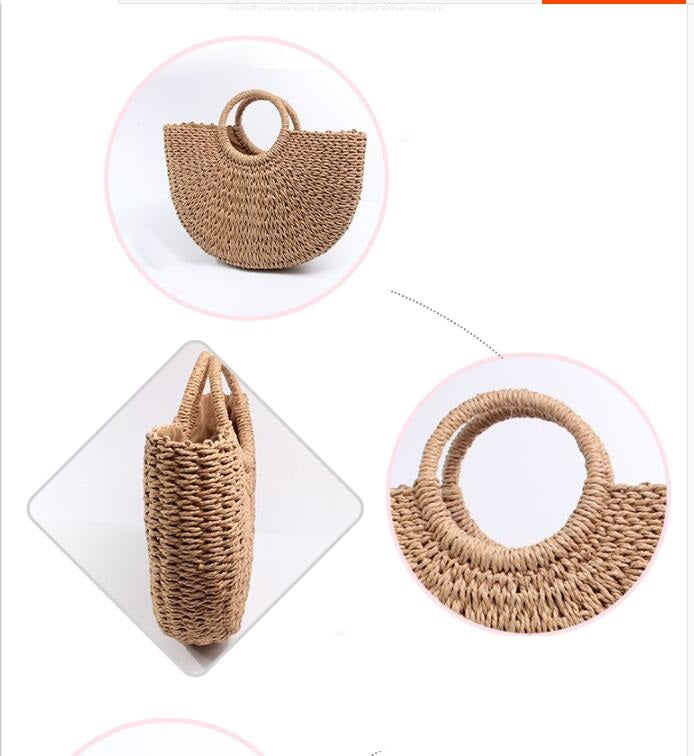 Women's Woven Straw Tote Bag for Summer Beach Trip