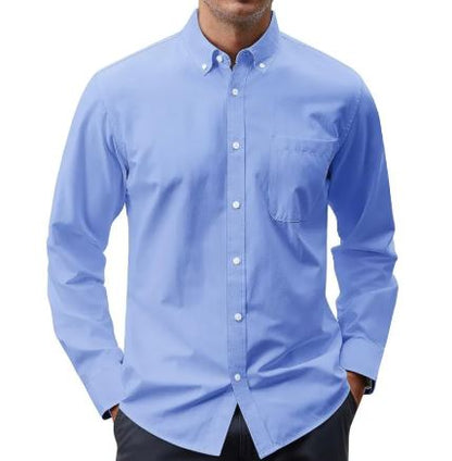Chemise Oxford unie à manches longues et boutonnée pour homme
