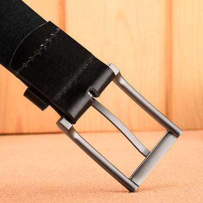 High Quality Black Cowhide Leather Belt with Antique Buckle