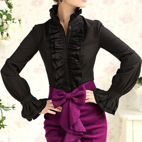 Victorian Ruffle Long Sleeve Pleated Women's Shirt
