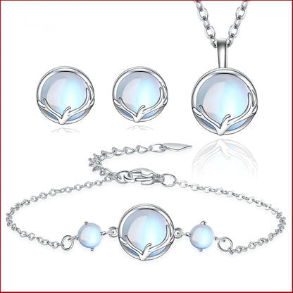 Deer Charm Necklace and Moonstone Jewelry Set