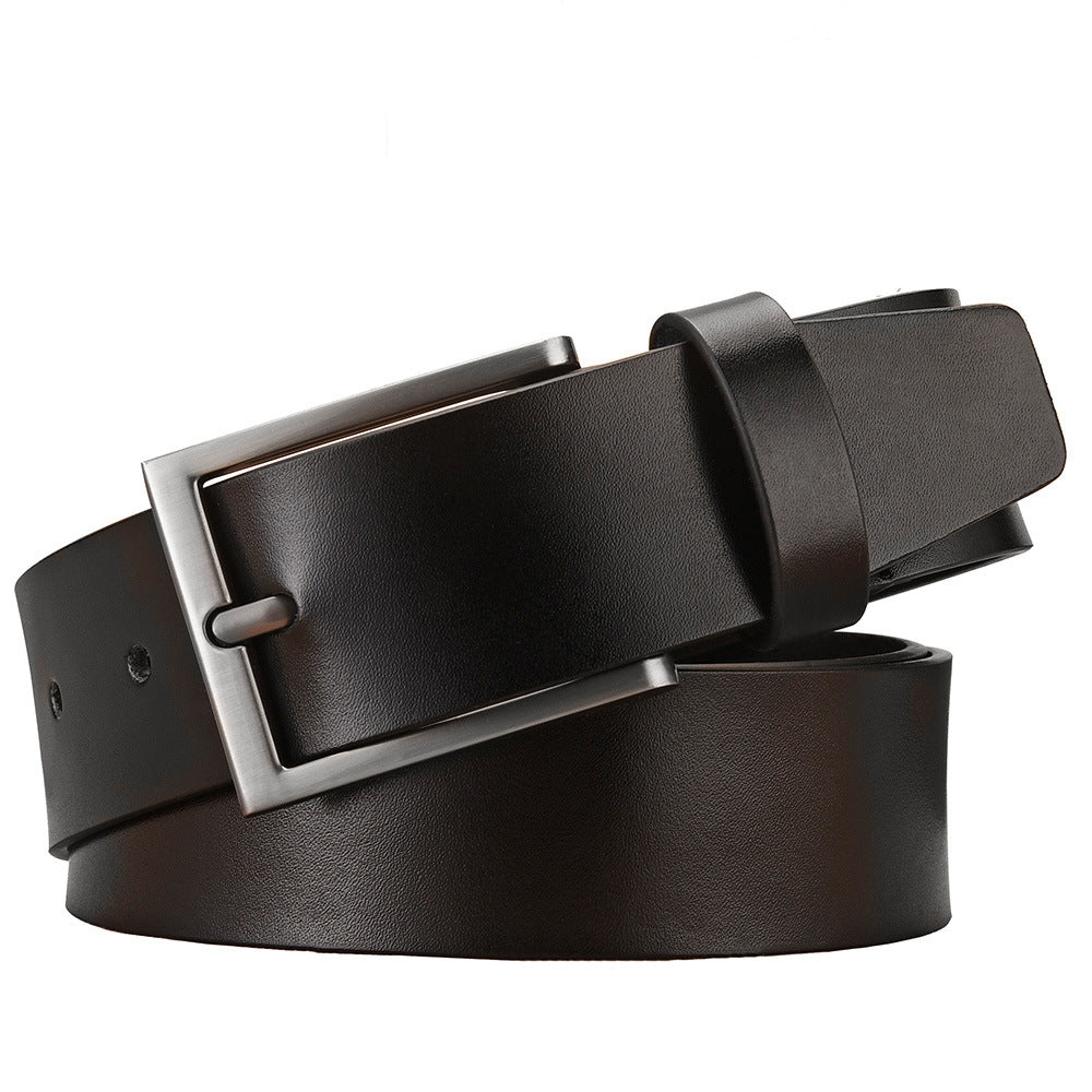 High Quality Black Cowhide Leather Belt with Antique Buckle