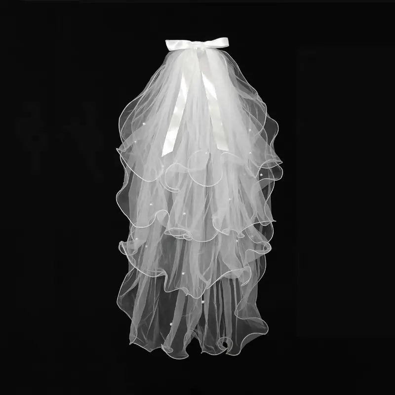 Bridal French Veil with Bow and Ruffled Edge Decor