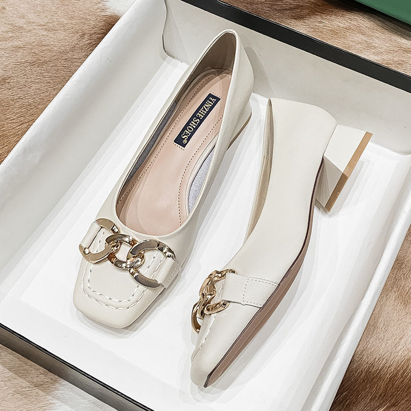 Mocassins en cuir souple à talons épais pour femme 2023