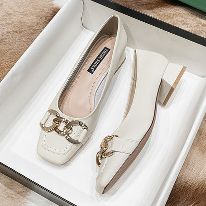 Mocassins en cuir souple à talons épais pour femme 2023
