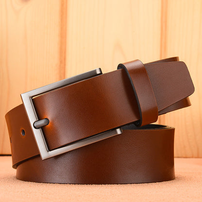 High Quality Black Cowhide Leather Belt with Antique Buckle