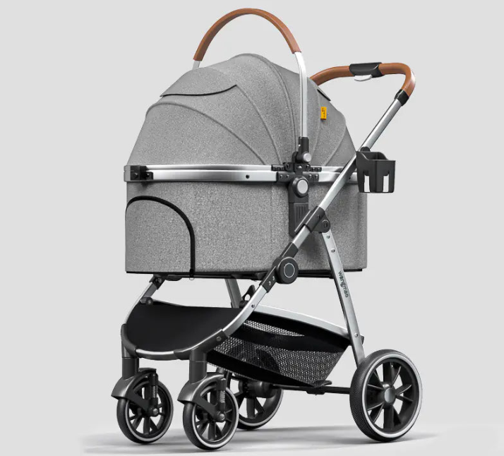 Poussette de luxe pour chien de taille moyenne - Cadre pliant en aluminium