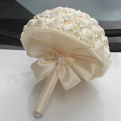 Bouquet de mariée en rubans avec fausses roses