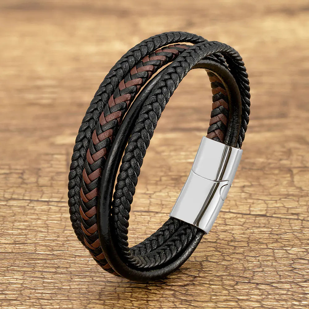 Men's Stainless Steel Leather Cord Bracelets