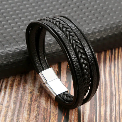 Men's Stainless Steel Leather Cord Bracelets