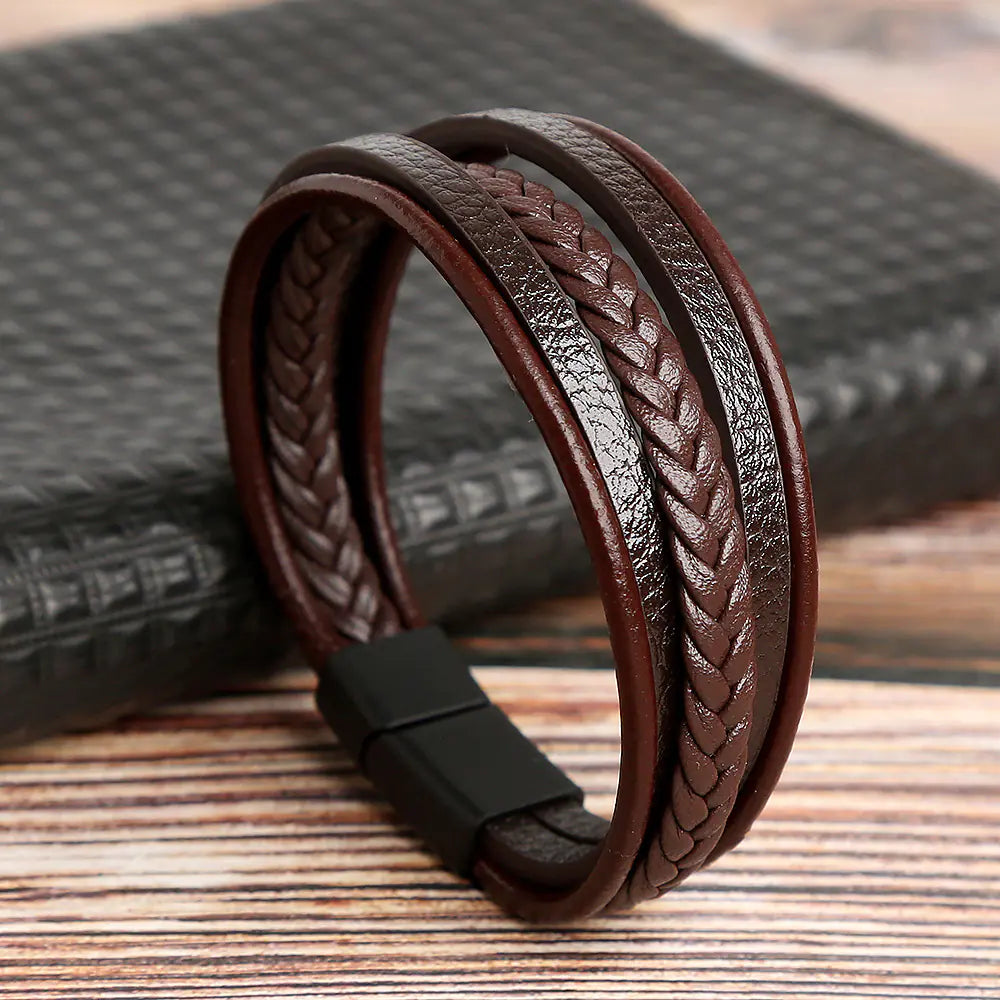 Men's Stainless Steel Leather Cord Bracelets