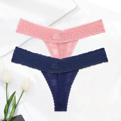 Ladies Solid Color Lace Thong Panties