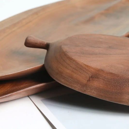 Walnut and Peach Wood Leaf Shaped Tea Tray