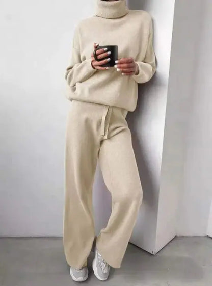 Pull col roulé et pantalon droit à cordon de serrage pour femme