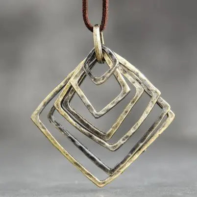 Vintage Minimalist Multi-Layer Square Pendant Necklace