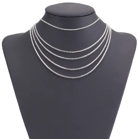 Multi-Layer Rhinestone Necklace and Earring Set for Brides