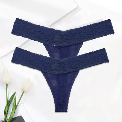 Ladies Solid Color Lace Thong Panties