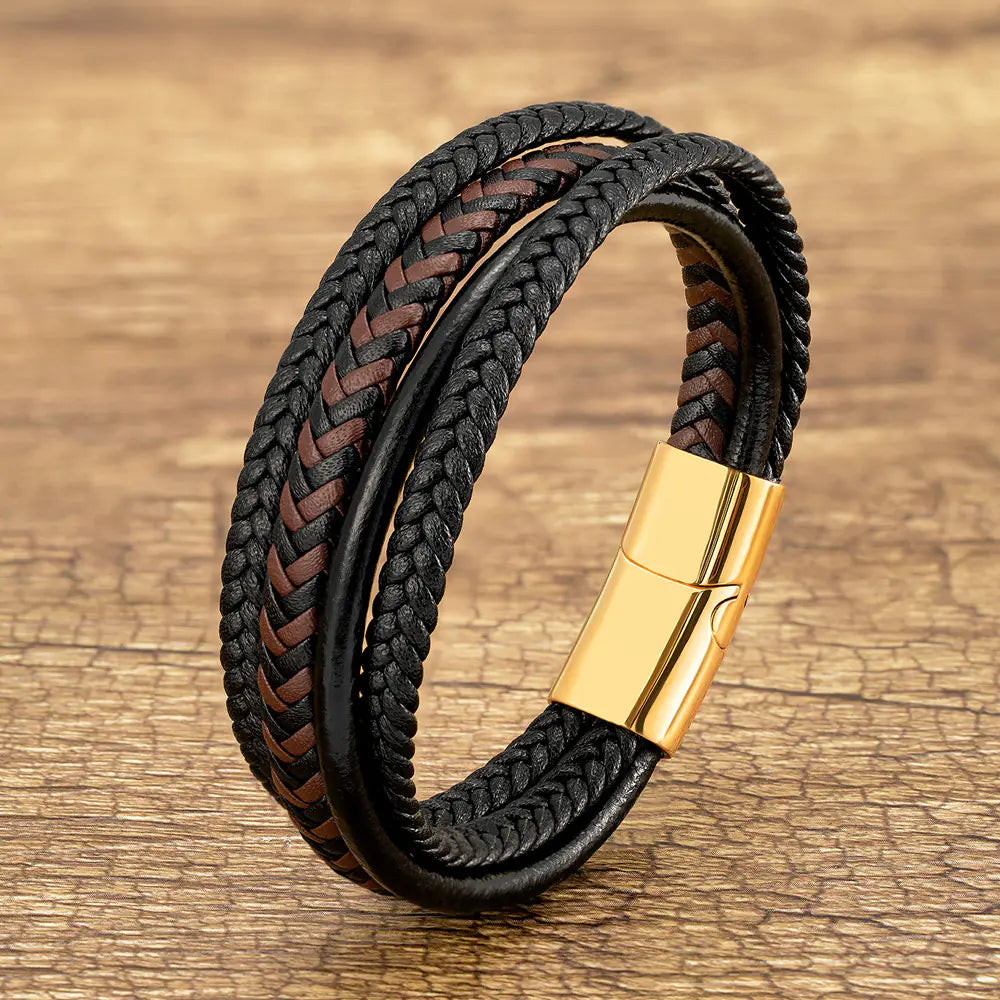 Men's Stainless Steel Leather Cord Bracelets