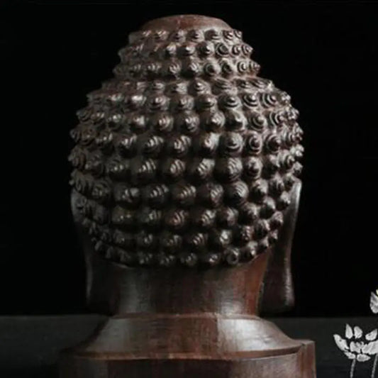 Wood Carved Buddha Head Art Craft Statue